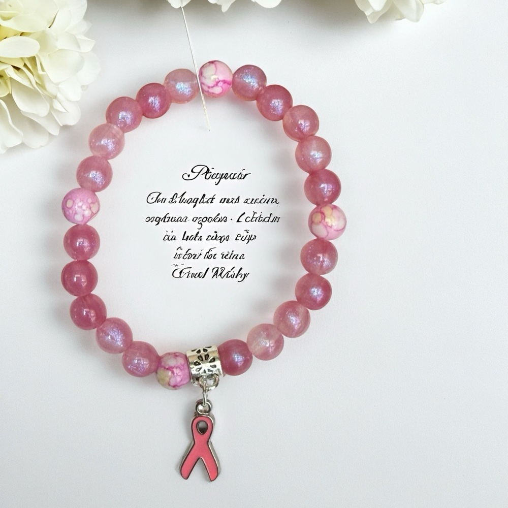 Pink Ribbon Beaded Stretch Bracelet - Unbranded - Picture 5 of 6